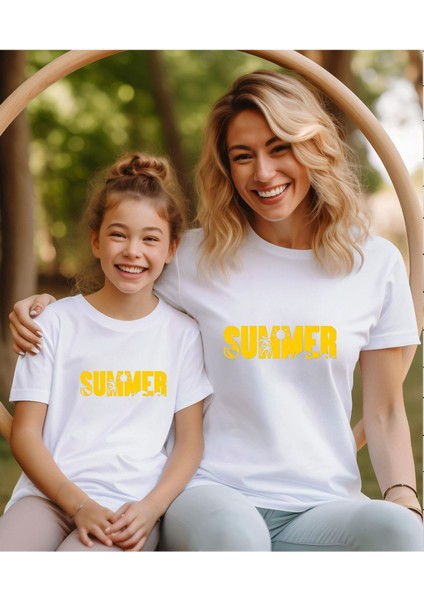 Summer Aile (Anne-Baba-Kız-Oğul )Kombin Tişört (Tekli Üründür Kombin Için Sepete 2 Adet Ekleyiniz)