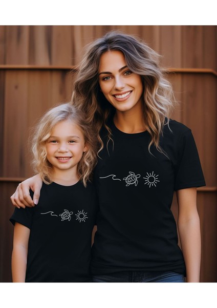 Yaz Temalı Aile Kombin Tişört- Trend Tshirt (Tekli Üründür Kombin Için Sepete 2 Adet Ekleyiniz)