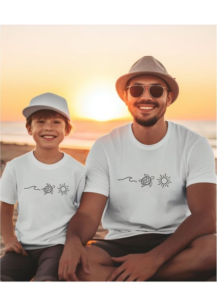 Yaz Temalı Aile Kombin Tişört- Trend Tshirt (Tekli Üründür Kombin Için Sepete 2 Adet Ekleyiniz)
