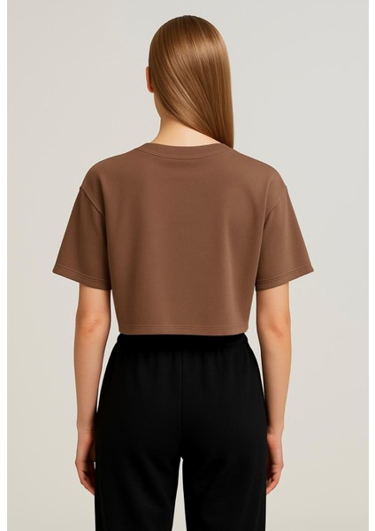 Kadın Açık Kahve Kısa Kollu Oversize T-SHIRT-D814 modelleri