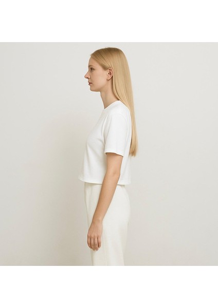 Kadın Beyaz Kısa Kollu Oversize T-SHIRT-D814 fiyatları