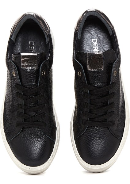 Kadın Siyah Bağcıklı Kalın Tabanlı Deri Sneaker 25AFD3700FT