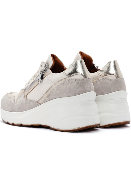 Kadın Bej Bağcıklı Fermuar Detaylı Dolgu Topuklu Deri Sneaker 25AFD370514 indirimleri