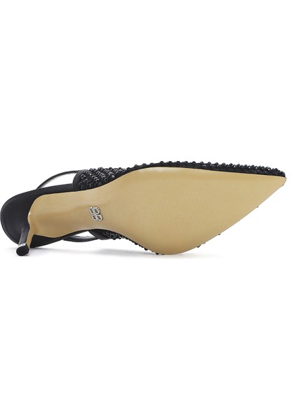 Kadın Siyah Taşlı Arkası Açık Ince Topuklu Deri Ayakkabı 25AFD1207TS indirimleri