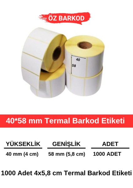 Barkod Etiketi 40MM*58MM – 1000ADET(SARIM) | Net Baskı, Gerçek Uzunluk, Cihaz Dostu