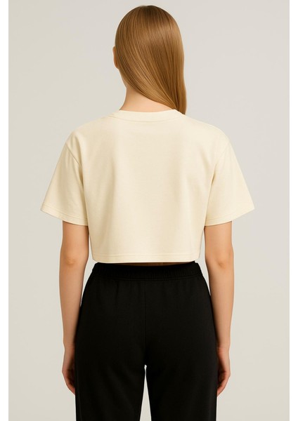 Kadın Krem Kısa Kollu Oversize T-SHIRT-D814 modelleri