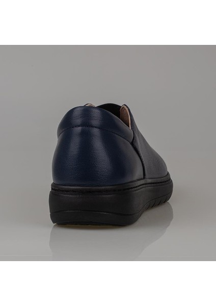 Lacivert Hakiki Deri Kadın Lastikli Comfort Ayakkabı fırsatları