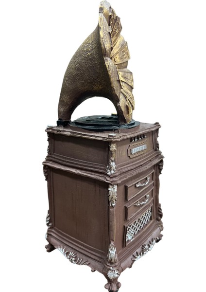 Gramofon Dekoratif Biblo ve Kumbara - Nostaljik Vintage Tasarım, Ev ve Ofis Için Şık Masaüstü Aksesuar, Koleksiyonluk Retro Obje, 11X27X11 Cm