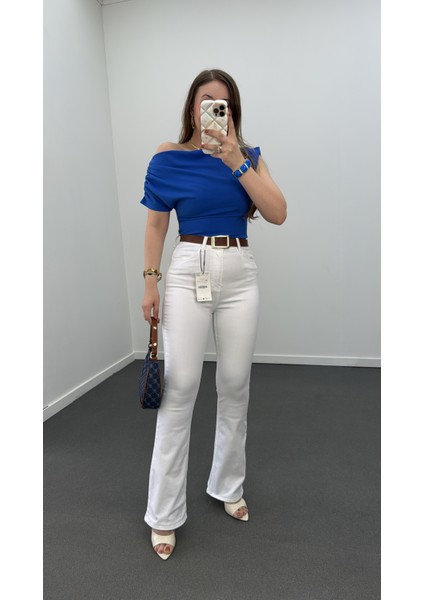 Beyaz Extra Yüksek Bel Full Likralı Flare Jeans fiyatları
