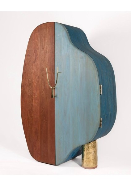 Denze Masif Modern Tasarım Ceviz-Mavi Renkli Lüks Ahşap Dolap