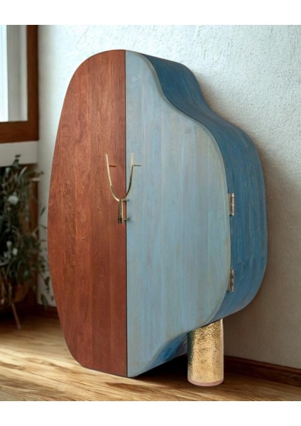 Denze Masif Modern Tasarım Ceviz-Mavi Renkli Lüks Ahşap Dolap fiyatları