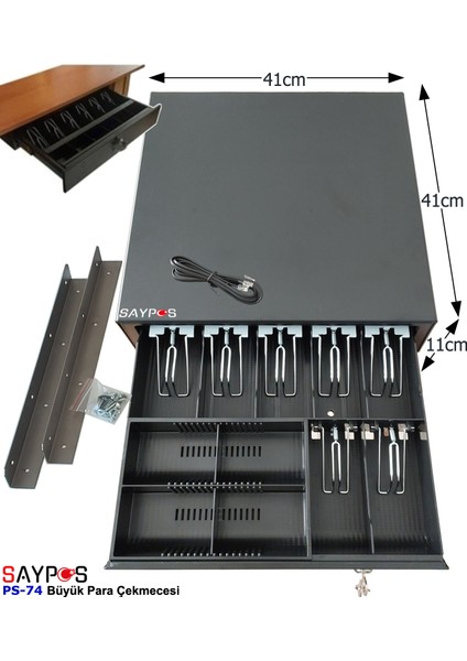 Masa Altı Montaj Askılı ve Verifone MX915 Yazarkasalarla Uyumlu 7 Banknot Para Çekmecesi 41X41X11CM modelleri