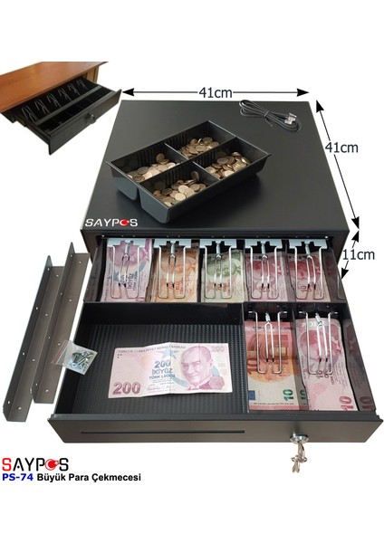 Masa Altı Montaj Askılı ve Verifone MX915 Yazarkasalarla Uyumlu 7 Banknot Para Çekmecesi 41X41X11CM