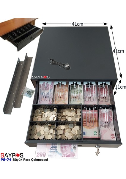 Masa Altı Montaj Askılı ve Verifone MX915 Yazarkasalarla Uyumlu 7 Banknot Para Çekmecesi 41X41X11CM