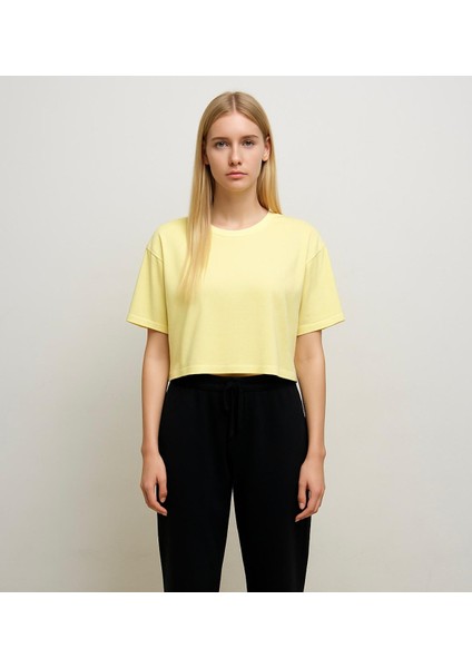 Kadın Sarı Kısa Kollu Oversize T-SHIRT-D814