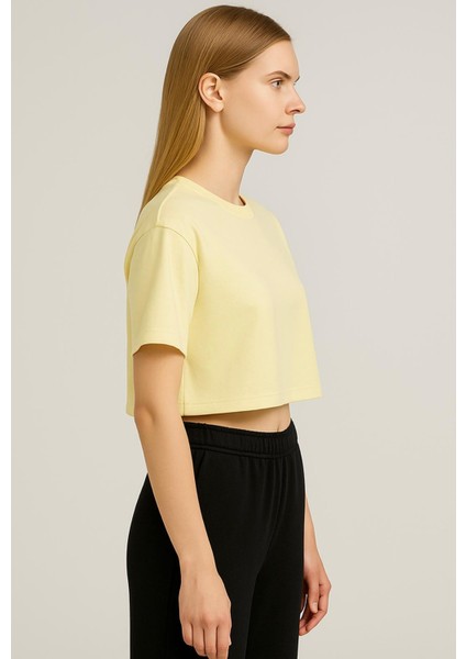 Kadın Sarı Kısa Kollu Oversize T-SHIRT-D814 fiyatları
