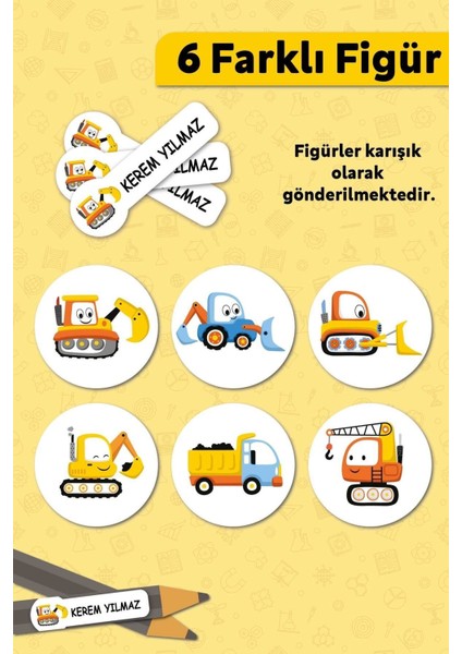 Iş Makinaları Temalı Kişiye Özel Isimli Defter Kalem Okul Etiketi, Yırtılmaz Pvc Etiket fiyatları