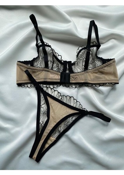 Siyah Ten Tül Brode Sütyen String Takım – Şık ve Zarif Dantel Detaylı Iç Giyim indirimleri