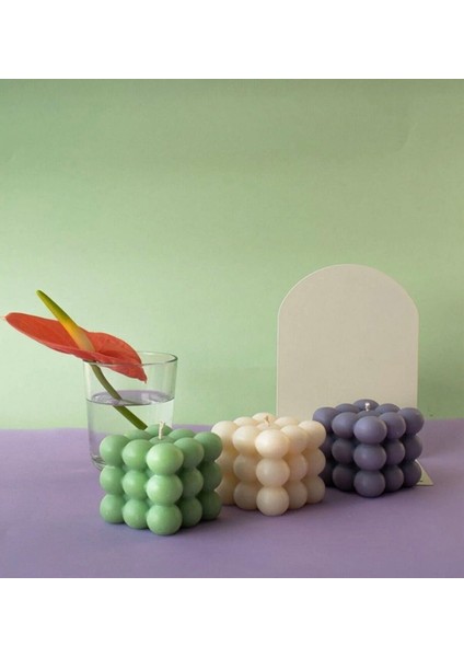 Bubble Dekoratif Mum Yeşil Gri Beyaz Renklerde 6x6