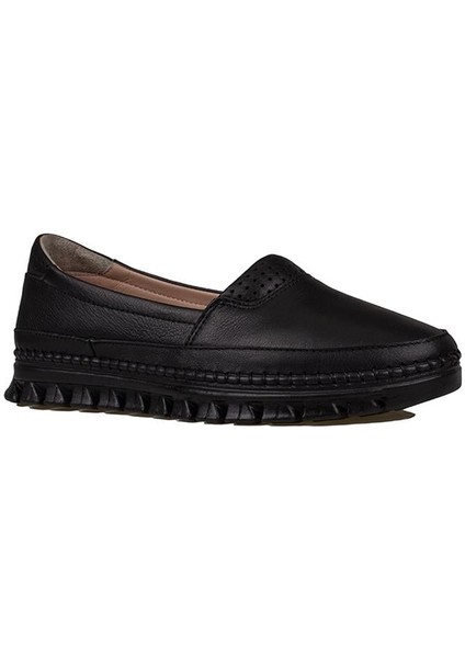Siyah Hakiki Deri Kadın Comfort Babet