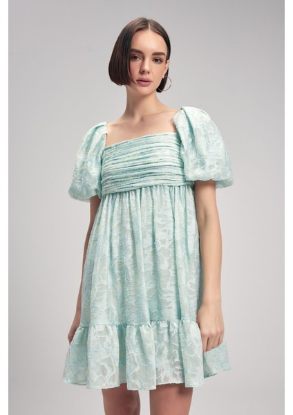 Balon Kollu Mini Elbise Mint 12443443000