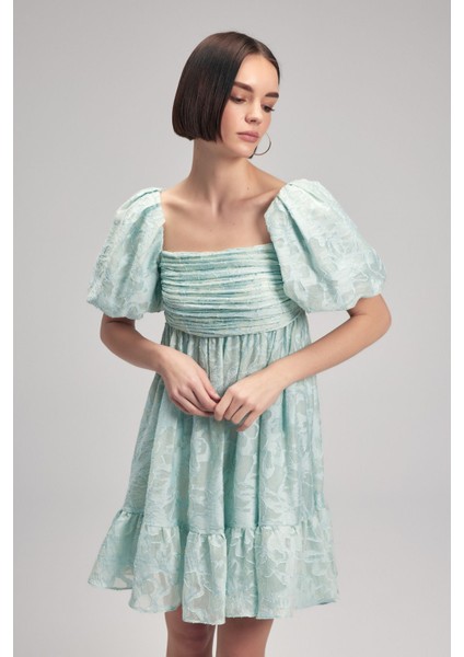 Balon Kollu Mini Elbise Mint 12443443000 indirimleri