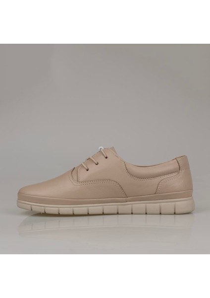Krem Hakiki Deri Lastikli Kadın Comfort Ayakkabı modelleri