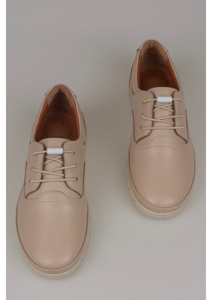 Krem Hakiki Deri Lastikli Kadın Comfort Ayakkabı fırsatları