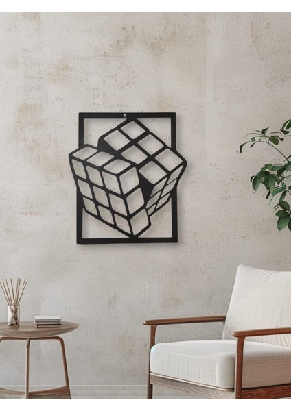 Dekoratif Ahşap Rubik Küpü Tablosu, Duvar Süsü, Siyah Duvar Tablosu