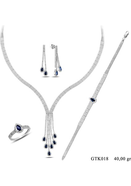 925 Ayar Gümüş Salkım 3 Sıra Damla Su Yolu Kadın Düğün Seti