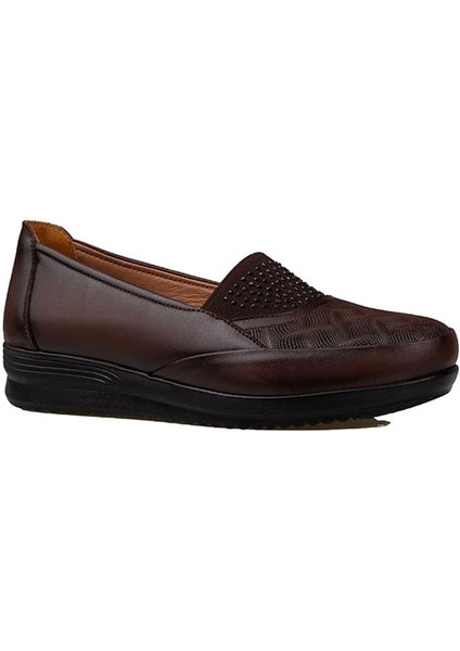 Kahverengi Üstten Lastikli Hakiki Deri Anne Ayakkabısı