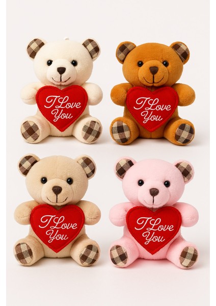 4 Adet Sevimli Mini Peluş Ayıcık - Kalpli 'ı Love You' Mesajlı 11X9 cm fiyatları