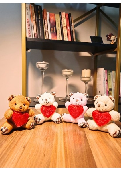 4 Adet Sevimli Mini Peluş Ayıcık - Kalpli 'ı Love You' Mesajlı 11X9 cm fırsatları