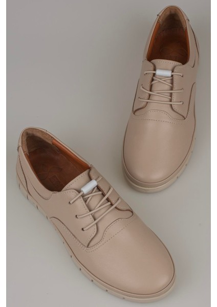 Krem Hakiki Deri Lastikli Kadın Comfort Ayakkabı indirimleri