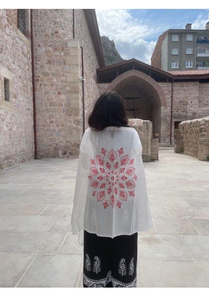 Renkli Desenli %100 Pamuklu El Baskı Şal – Yumuşak Dokulu, Etnik Tarz