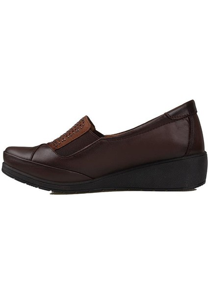 Kahverengi Hafif Dolgu Topuk Hakiki Deri Anne Ayakkabısı modelleri