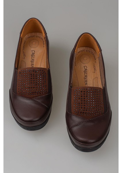 Kahverengi Hafif Dolgu Topuk Hakiki Deri Anne Ayakkabısı indirimleri