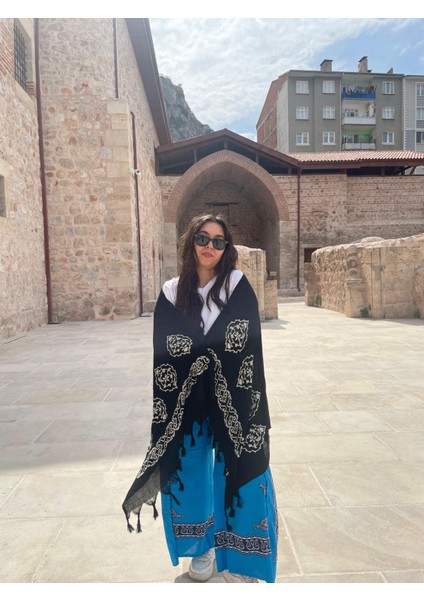 Renkli Desenli %100 Pamuklu El Baskı Şal – Yumuşak Dokulu, Etnik Tarz