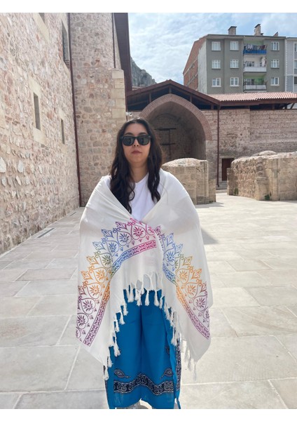 Renkli Desenli %100 Pamuklu El Baskı Şal – Yumuşak Dokulu, Etnik Tarz fırsatları