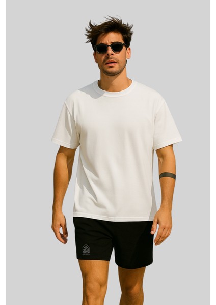 Store %100 Organik Pamuk Nefes Alan Tok Yumuşak Dokulu Premium Yarım Oversize Bisiklet Yaka Basic Erkek/Unisex Tişört Beyaz