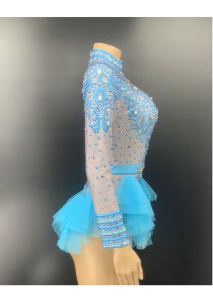 Dantel Bodysuit, Dansçı Body, Dansçı Kostüm, Mesh Ruffles Latin Dans Kostümü, Dansçı Mayosu fiyatları