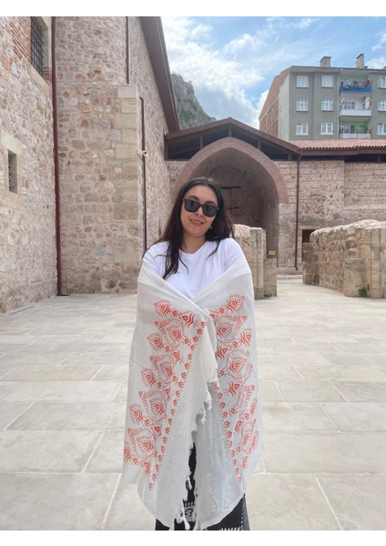 Renkli Desenli %100 Pamuklu El Baskı Şal – Yumuşak Dokulu, Etnik Tarz