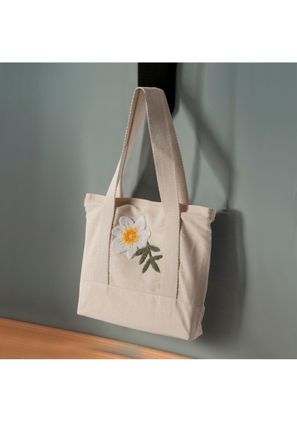 Desenli Bez Keten Omuz Çantası, Plaj Çantası, Işlemeli El ve Kol Çantası %100 Pamuk 36X29 cm