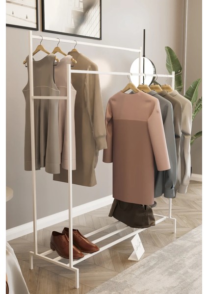 Beyaz Ikili Konfeksiyon Askısı Ayaklı Askılık Elbise Askılığı Beyaz Portmanto modelleri