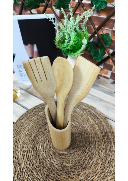 Bambu Kaşık Takımı 4 Parça Standlı modelleri