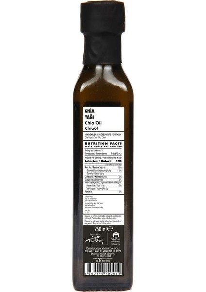 Chia Yağı 250 ml - Soğuk Sıkım & Cam Şişe