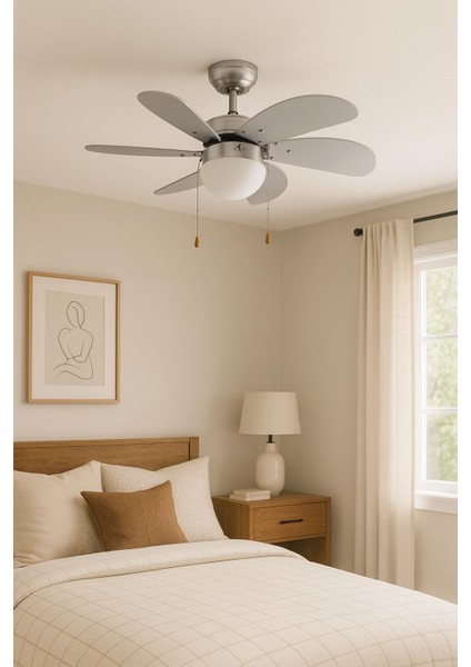 Vanti 60W E27 6 Kanatlı Avizeli Silver Gümüş Tavan Vantilatörü KCF282 fiyatları