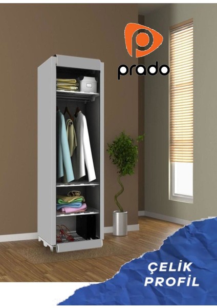 Slim Fit Varyant Çelik Profilli Bez Dolap Gri