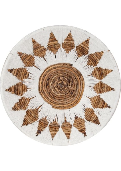 Bohem Hasır Yuvarlak Duvar Dekoru Bambu ve Makrome İle Yapılan Duvar Süsü 50 cm x 50 cm