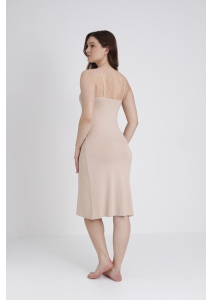 Premium Bambu Kumaş Diz Altı Uzun Esnek Rahat Ince Askılı Kombinezon Elbise Jüpon[_siyah_][_ten_] fiyatları